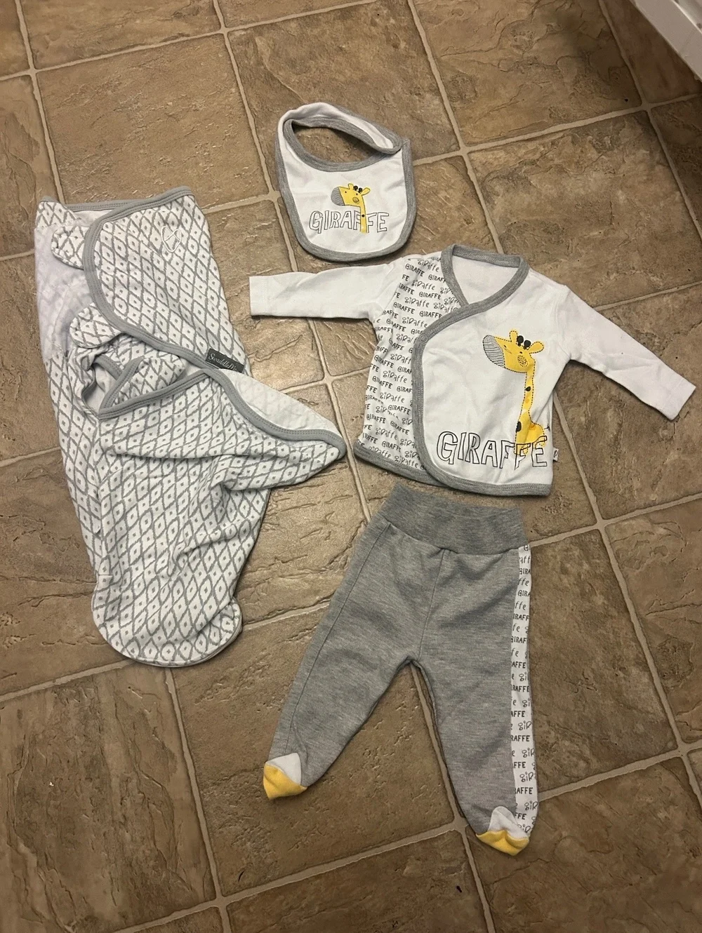Newborn Baby Clothes Bundle 9 Pc Grey Blue Giraffe Elephant Swaddle Sleep Sack